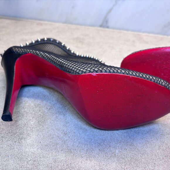 Christian Louboutin Bourriche Mesh Lace and Leather Spiked Bootie. - Picture 9 of 15